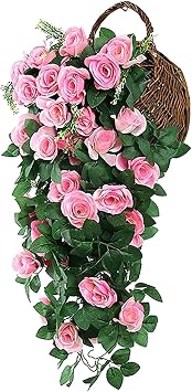 3ft Rose Vine Artificial Hanging Flowers - Realistic UV Resistant Rose Garlands for Home Garden Wedding Party Decor, Indoor Outdoor Fake Roses Vines Pink