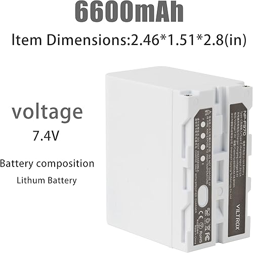 Miniatura 2 de Batería NP-F970 VILROX NP F970 7.4V 6600mAh 48.84Wh para Sony Camcorder NP F750 F550 F770 F960 F975 F930 F570 para luz de anillo y luz de video