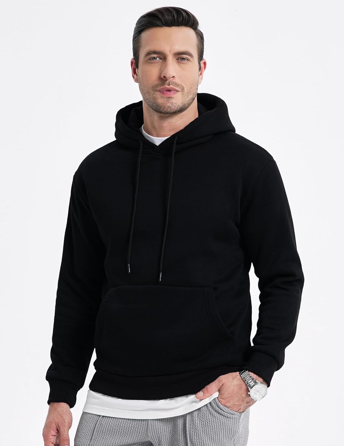 JMIERR Men's Relaxed Cotton Hoodie with Drawstring and Long Sleeves