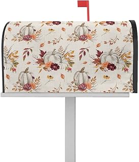 Mailbox Cover Magnetic Fall Pumpkin Flower Orange Maple Leaf Mailbox Covers Standard Size 21x18in,Mailbox Covers Wrap Post Letter Box Cover for Garden Yard Outdoor Thanksgiving Harvest Linen Back