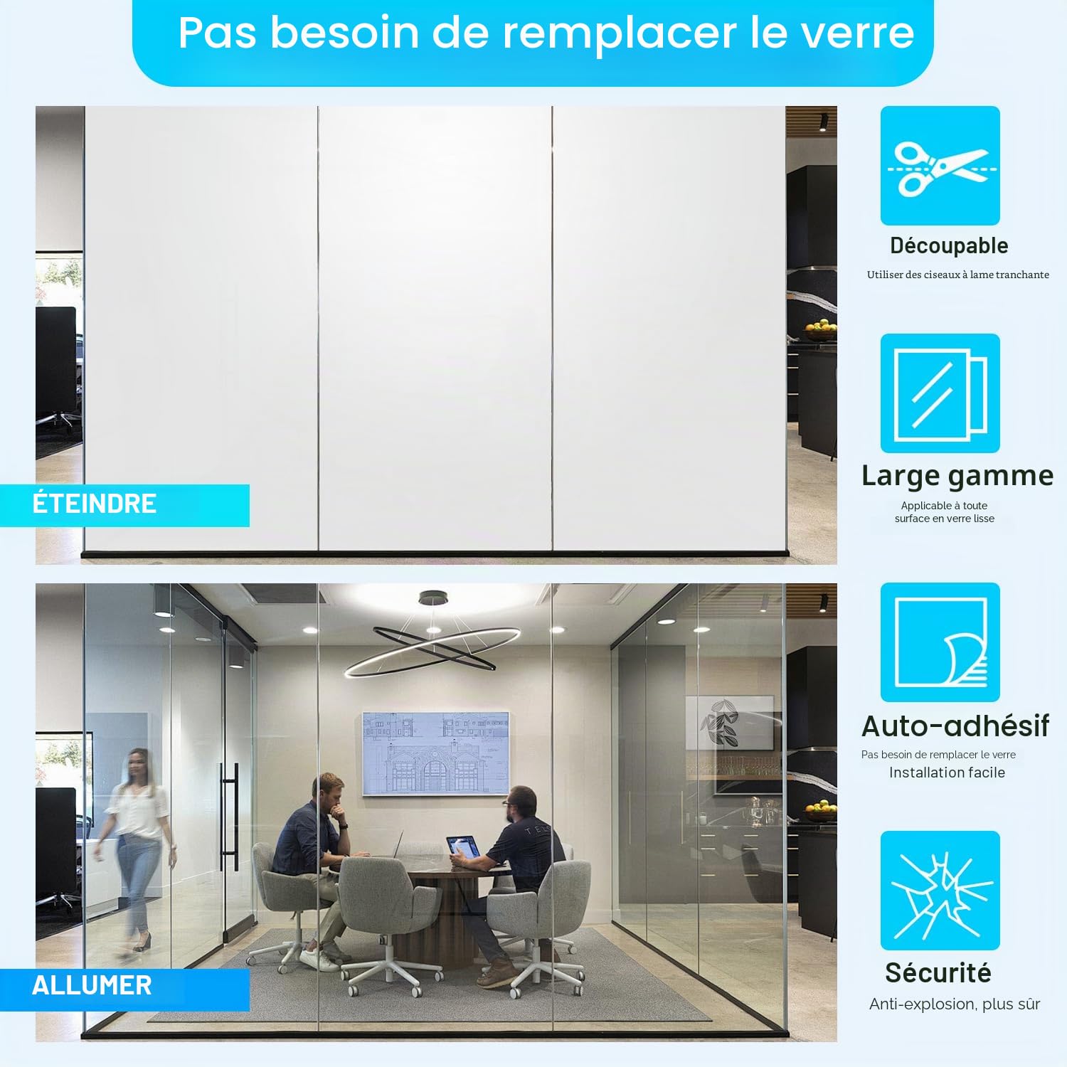 Film en verre intelligent PDLC Smart Film A4 (21 x 29,7 cm) Échantillon de film électronique Smart Film électrique Smart Glass Film (Gris)