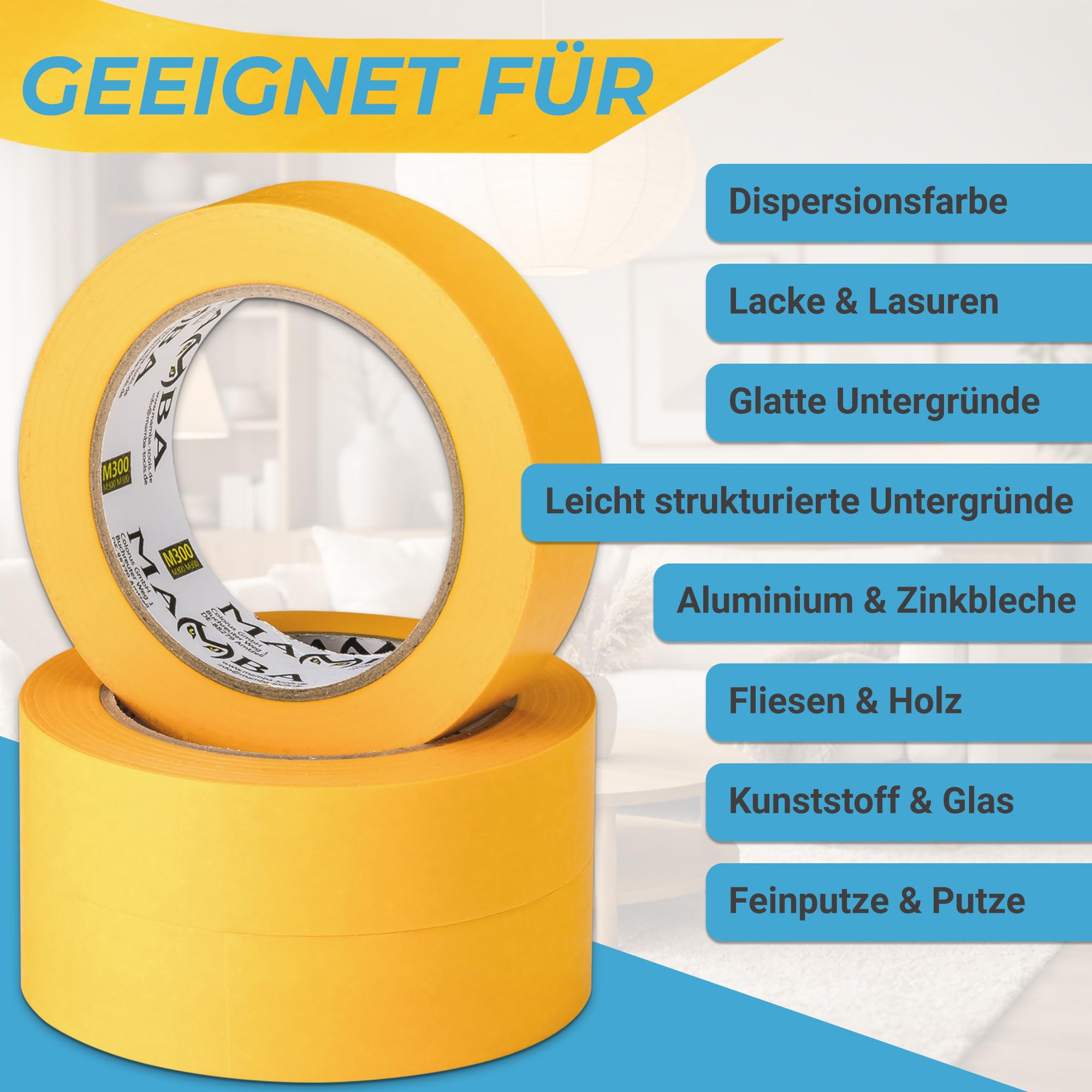 Mamba Goldband Malerkrepp Kreppband 40x Malerband 30 mm x 50 m Profi Abdeckband Malertape Klebeband Washi Tape Gold Papiertape Selbstklebend