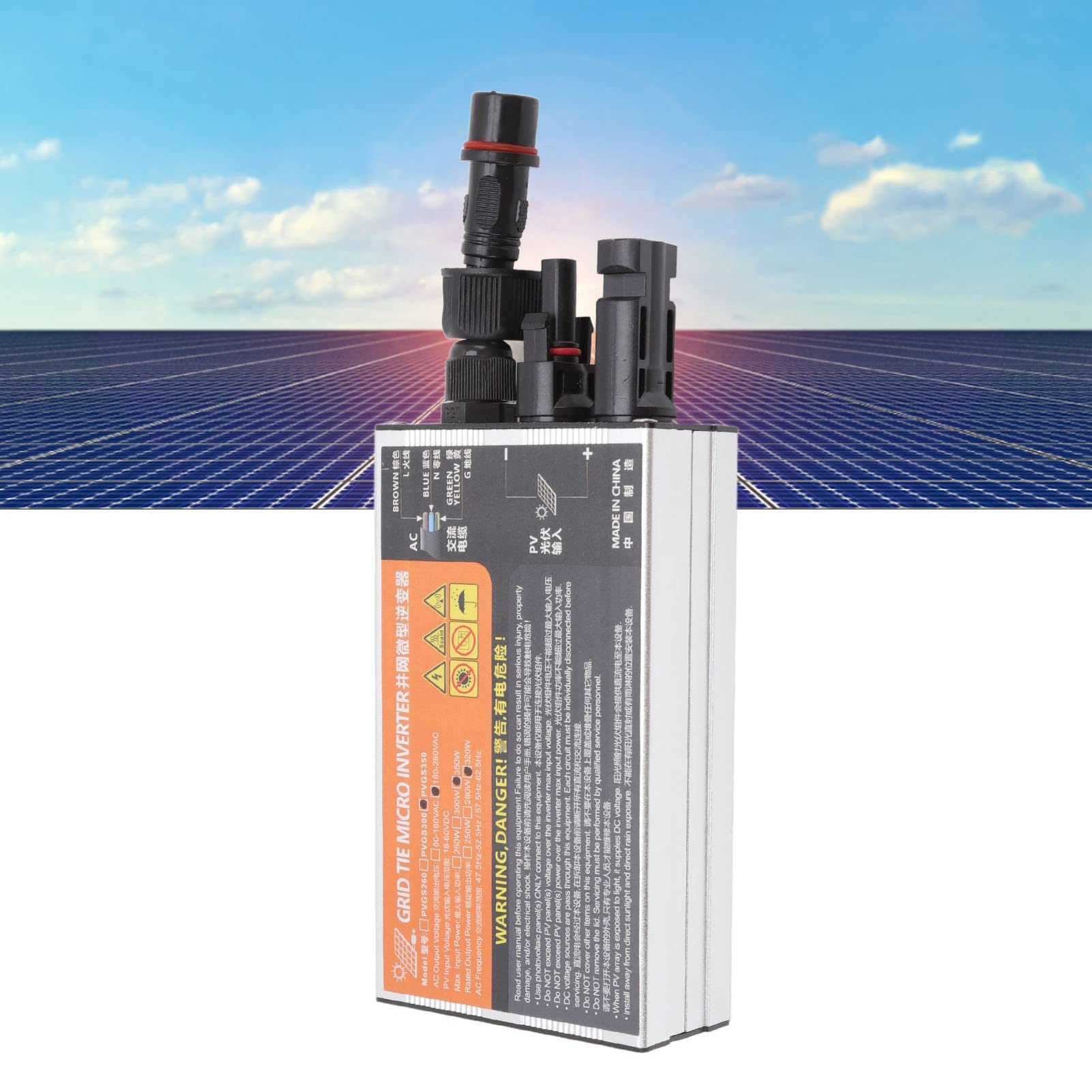 Zerodis Solar Micro Inverter Grid Tie Aluminiumlegierung Tragbarer Sinus-Solar Micro Inverter 18‑60 V Hohe Umwandlungsrate Wasserdicht Grid Tie Micro Inverter für Generationssysteme AC220V(350W)