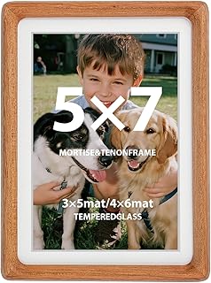 5x7 Teak Wood Picture Frame with Real Glass and Double Mat – Fits 3x5 or 4x6 Photos, Natural Wooden Frame for Tabletop or Wall Display