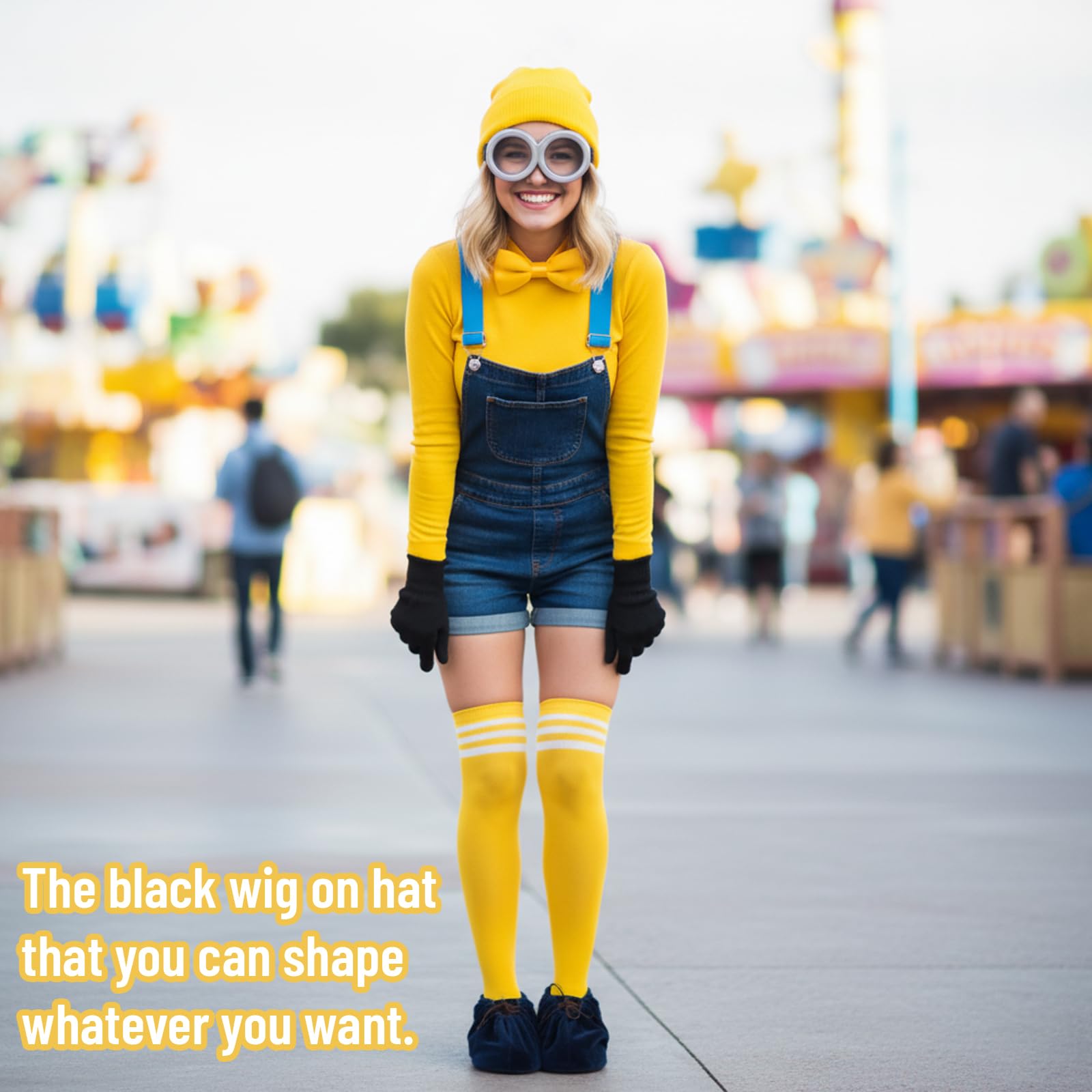 BFSYRR Yellow Costume, 7 Piece Carnival Set for Halloween Parties and Cosplay Events Includes Hat, Glasses, Gloves, Socks - Image 4