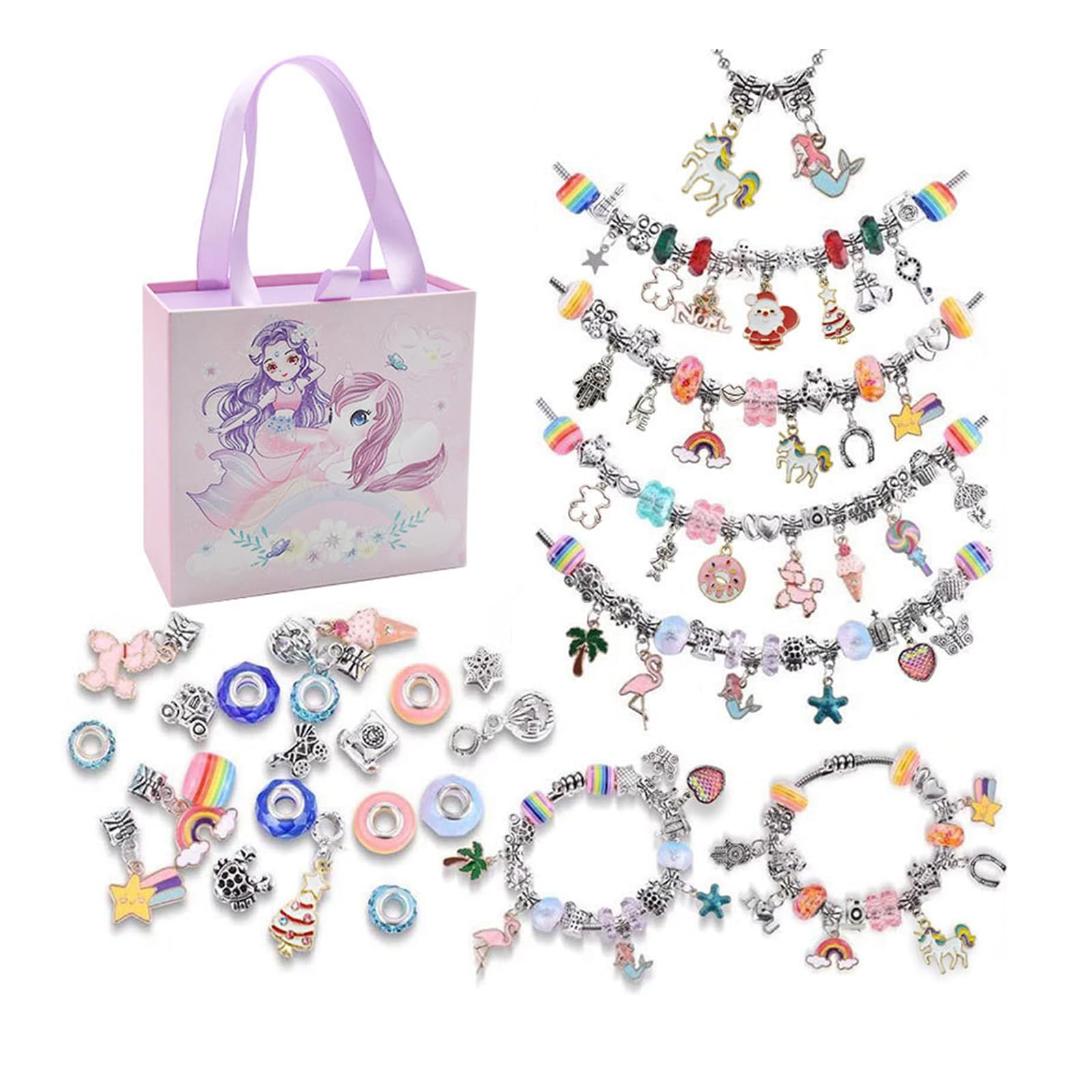 Beauenty Charm Bracelets Making Kit for Girls, 99 Pieces of Jewelry Making Set with Jewelry Box, DIY Jewelrys Making Toy Gift Set, Suitable for Girls 3-12 Years Old