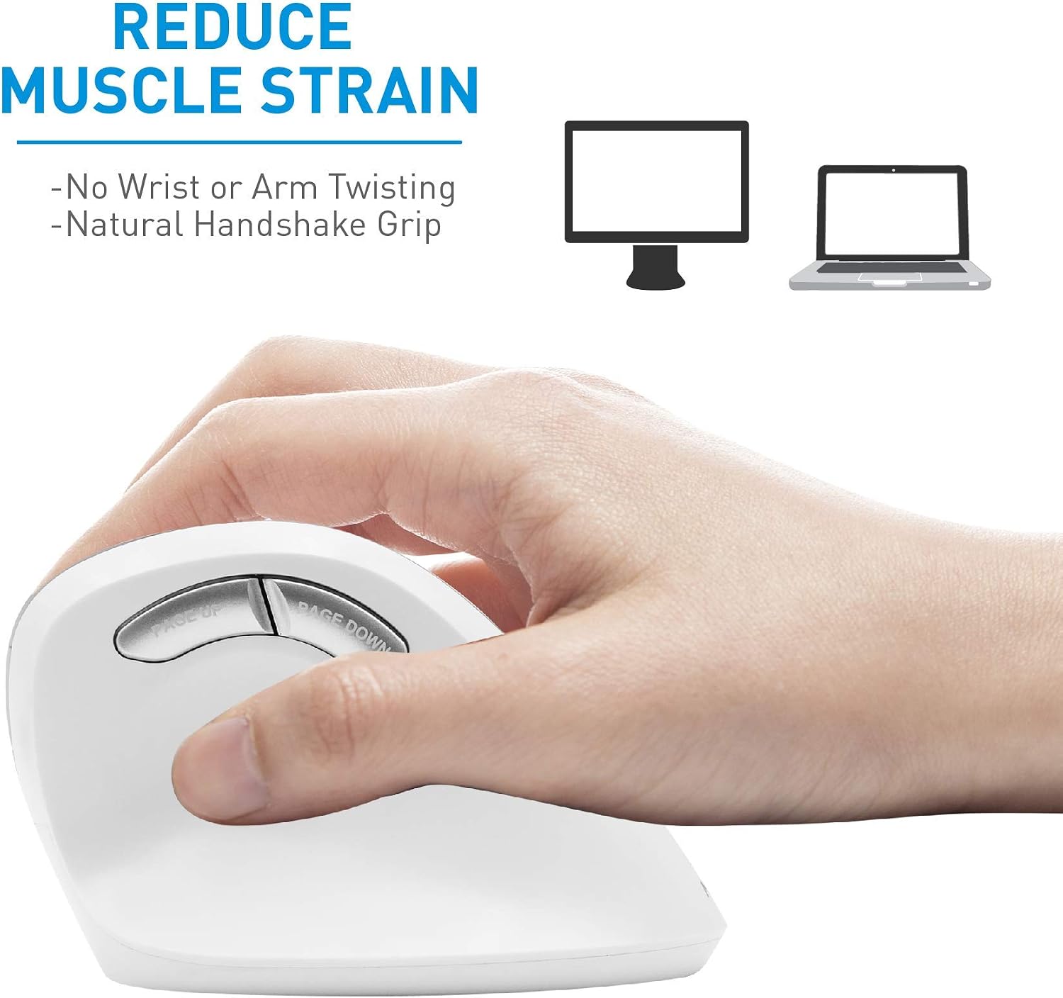 Macally Vertical Ergonomic Wireless Mouse with 2.4g RF Dongle, Comfortable 6 Button Ergo Upright Design [Reduce Wrist Strain], 800/1200/1600 DPI for Laptop, PC, Computer, Desktop, Notebook etc, White