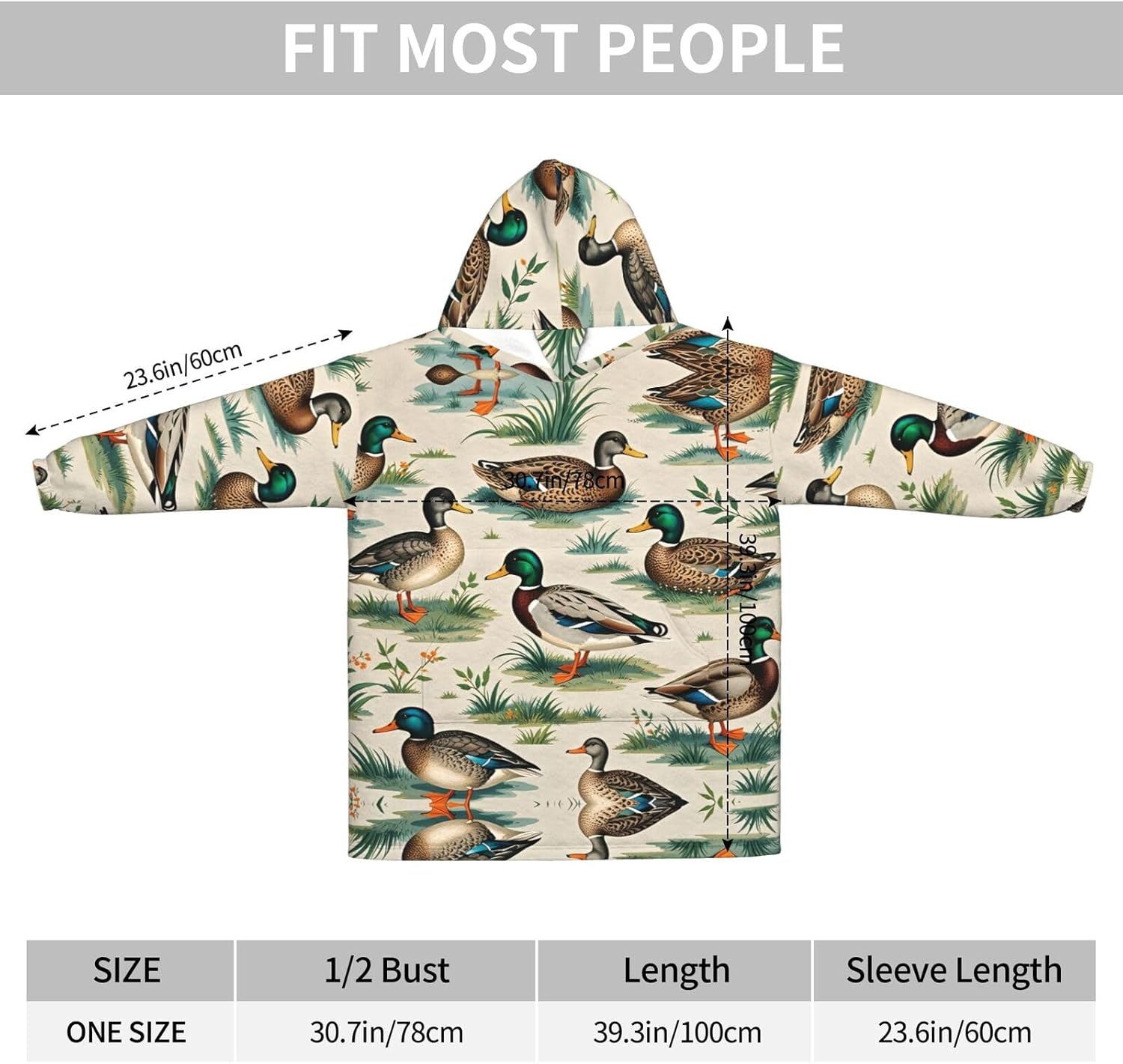 Mallard Ducks Print Blanket Hoodie Fleece Sweatshirt Blanket With Sleeves And Pockets