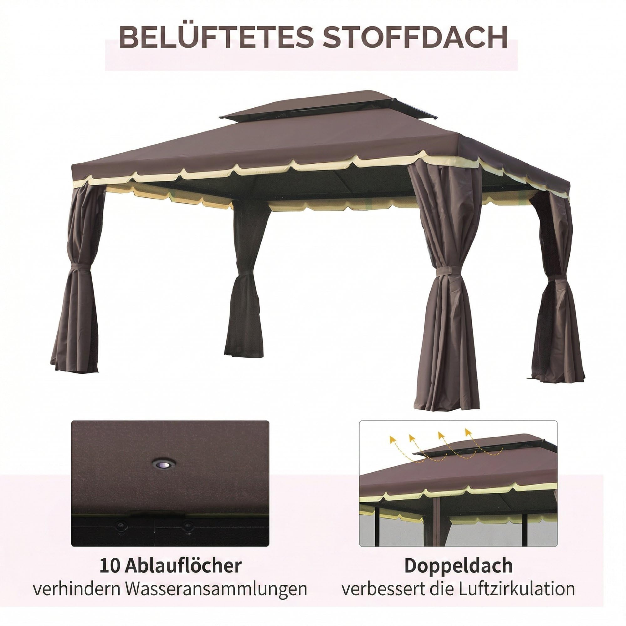 Outsunny Gartenpavillon mit Moskitonetz Pavillon 390 x 290 x 280 cm