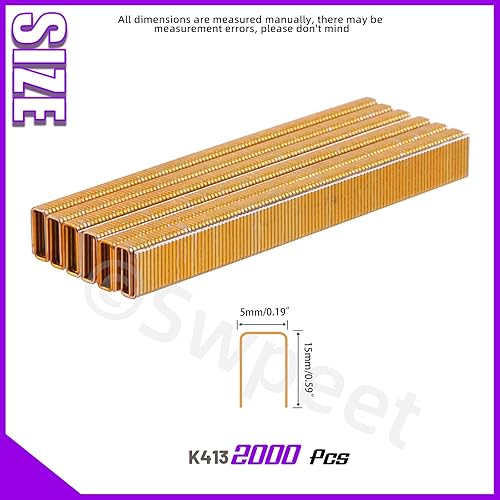 Miniatura 2 de Swpeet 2001 grapas K413 de aproximadamente 14 pulgadas x 12 pulgada de calibre 18 de corona estrecha, grapas de acabado galvanizado para pistolas de