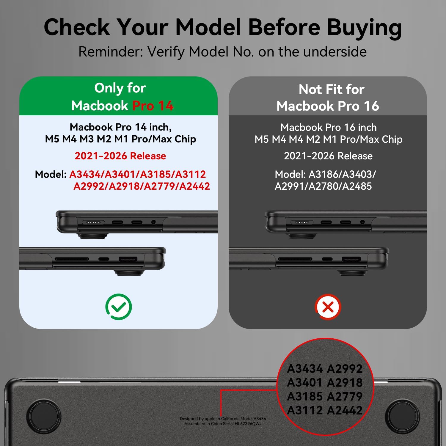 EooCoo Case Compatible with MacBook Pro 14 inch 2026-2021 M5-M1 Pro/Max Chip, Hard Shell Cases with Keyboard Cover, Screen Protector - Crystal Black - Image 8