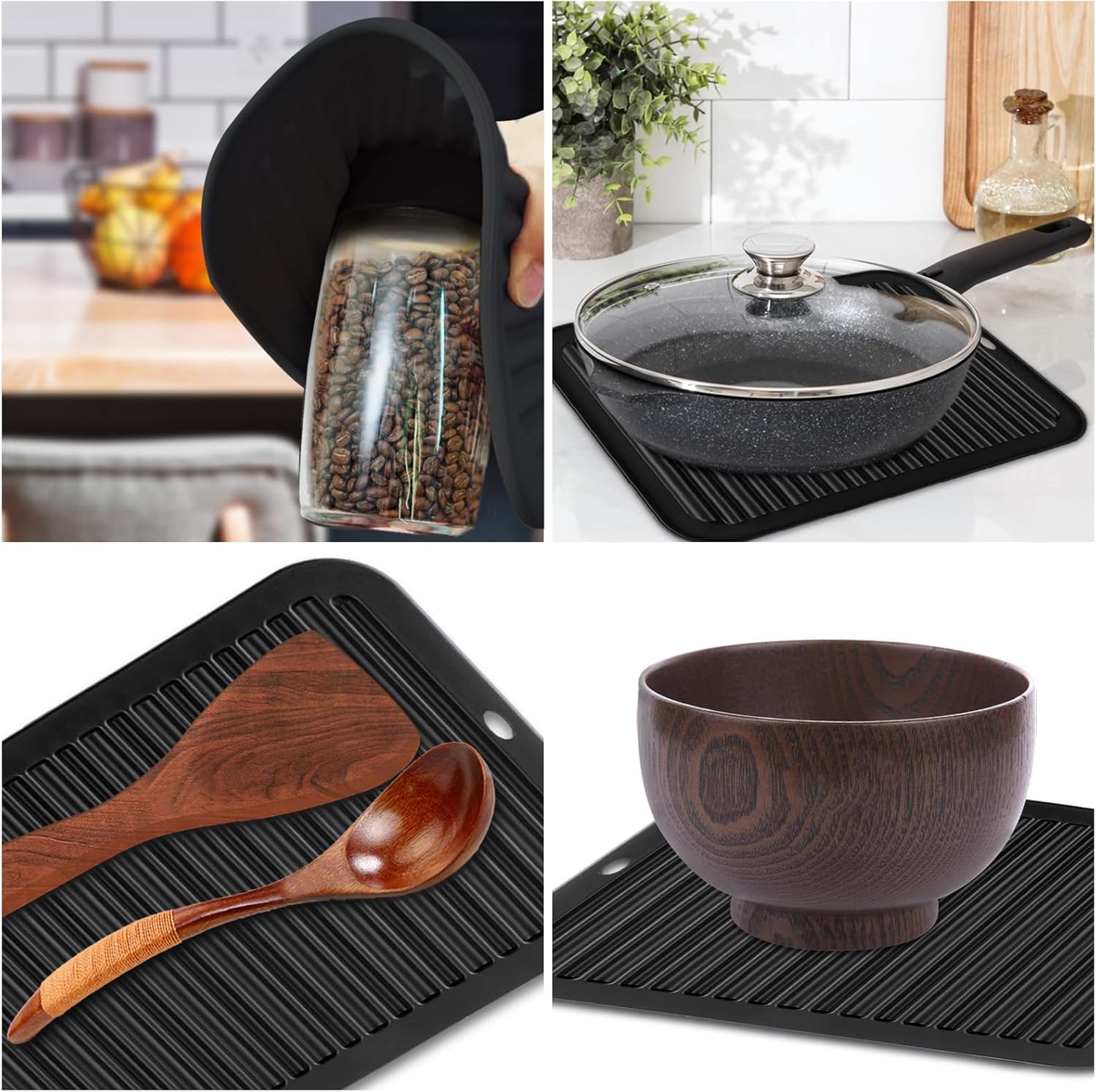 TOPULORS 3 PCS Silicone Trivets for Hot Pots and Pans 9"x12" Heat Resistant Mat Hot Pads for Kitchen Quartz Countertops - Dish Drying Mat Non-Slip Potholders Pot Holders Trivets for Hot Dishes - Black - Image 7