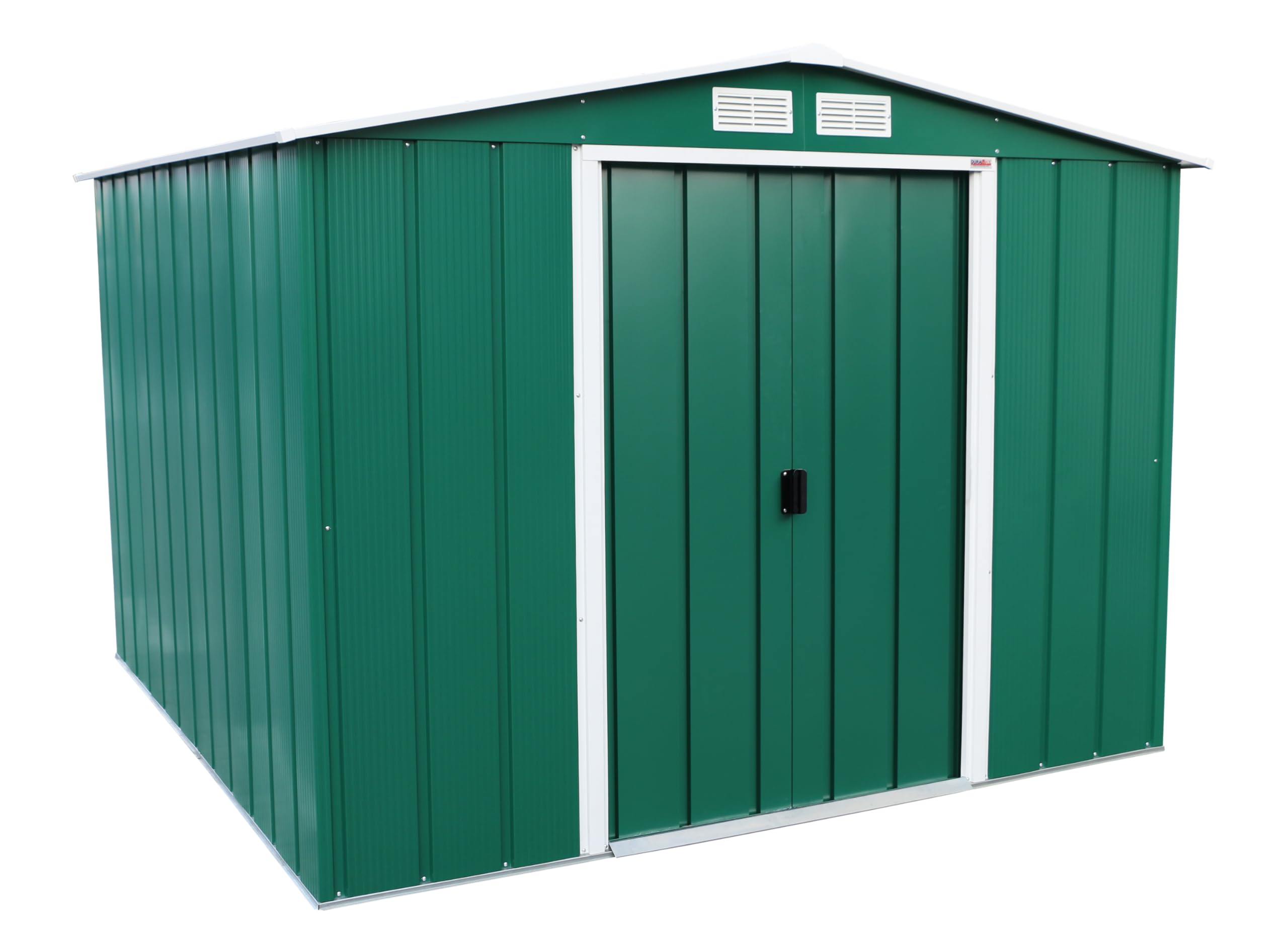 Duramax ECO 8 x 8 (5.89 m²) Metallgerätehaus, feuerverzinktes Metall gerätehaus - Geräteschuppen, verstärkte Dachkonstruktion, wartungsfreier und wetterfester Metallschuppen, Grün