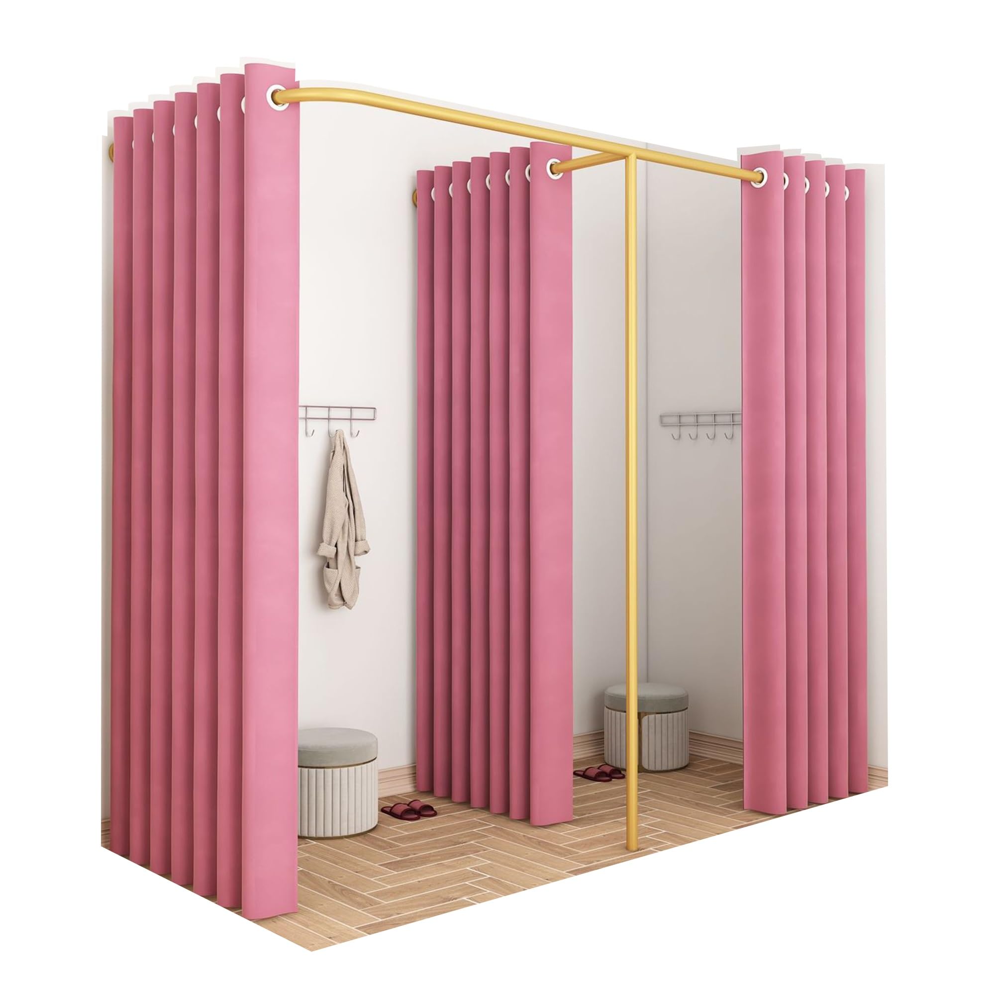 Fitting Room,Dressing Room,Changing Room for Boutique Store,Temporary Wall,Dressing Screen,Clothing Store Supplies,Double Fitting Room,with Shading Linen Curtain,Easy to Assemble (Color : Light Pink