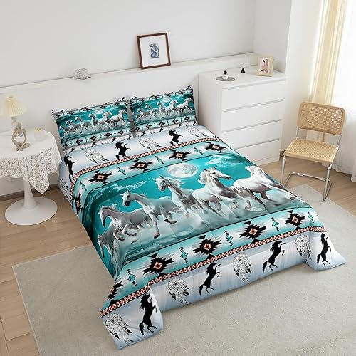 Miniatura 2 de Erosebridal Juego de edredón de caballos blancos del suroeste nativo azteca, relleno de edredón de animales occidentales, edredón de plumas de tribu