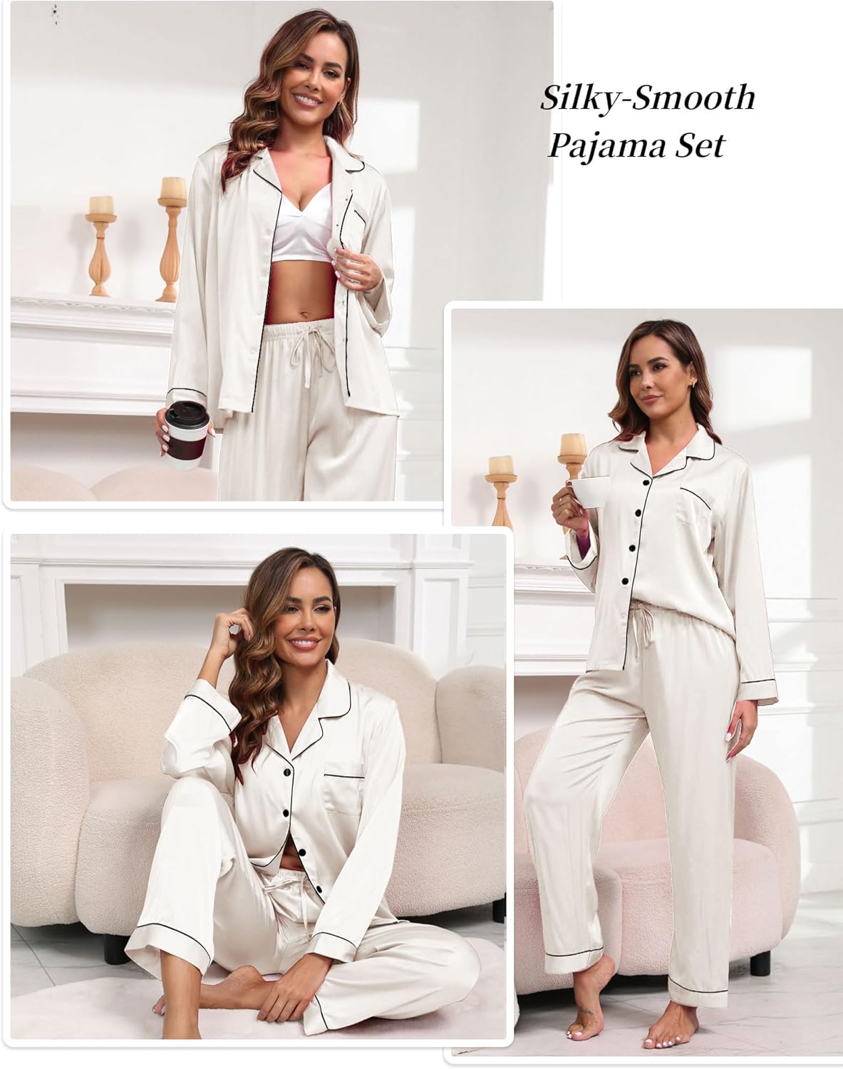 UMBY Silk Satin Pajamas for Women Set 2 Piece Silk Pjs Long Sleeve Top Cozy Sleepwear Silky Pajamas - Image 4