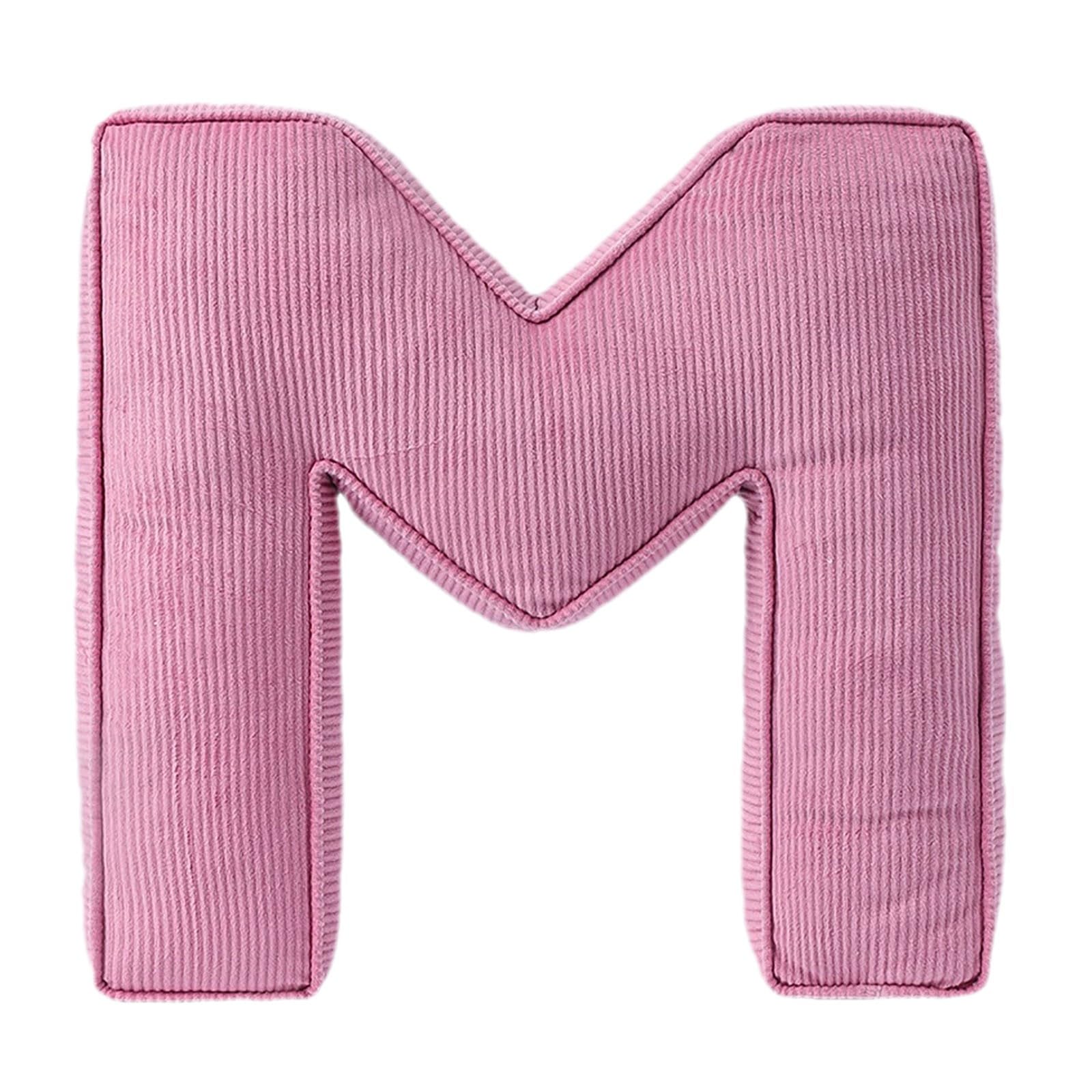 Cuscino decorativo a forma di lettera, in velluto a coste rosa, 34 x 36 cm, morbido cuscino in peluche per soggiorno, camera da letto (M)