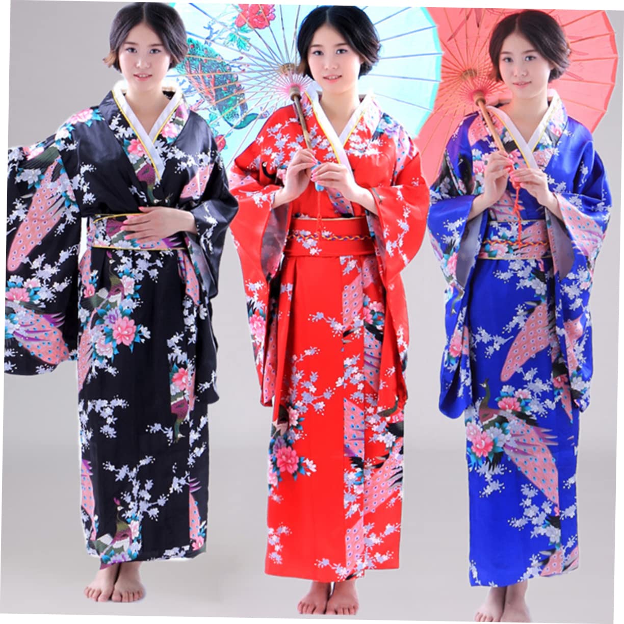 BESPORTBLE Kimono Satin avec Ceinture Robe de Chambre Longue Femme Robe de Bain et Sortie Bain Kimono Nuit Confortable et Unique Ciel Bleu