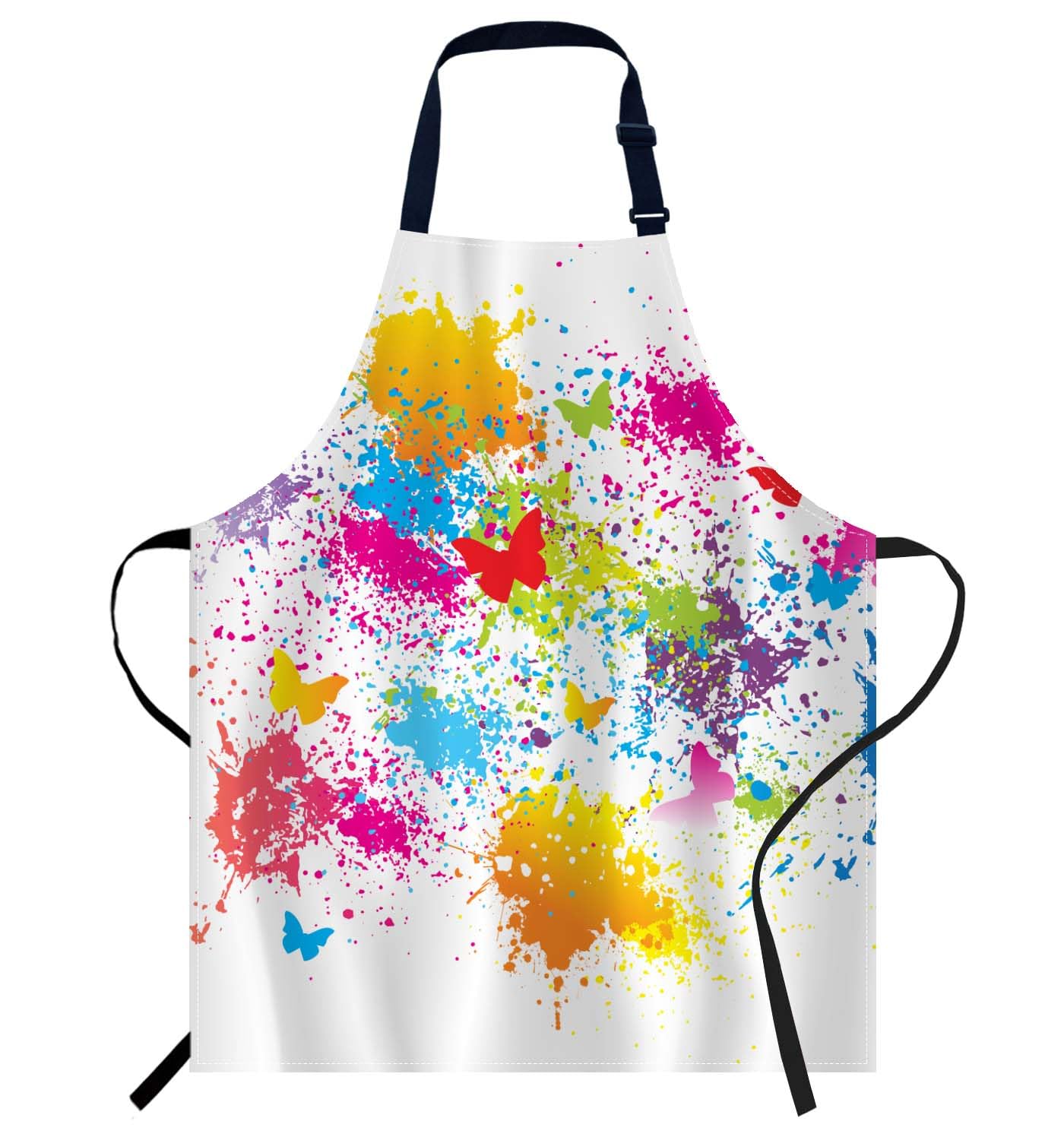 Smooffly Colorful Splatter Butterfly Apron - Unisex Adjustable Bib Apron for Home Kitchen Restaurant, Coffee House