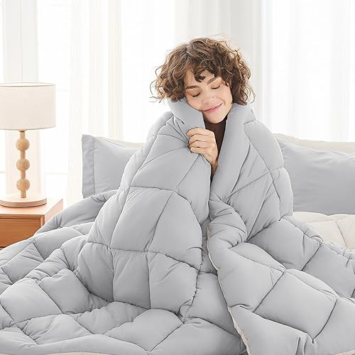 Miniatura 346 de MUXHOMO Juego de edredón Queen de 7 piezas, cama reversible en una bolsa, tamaño Queen, juego de ropa de cama para todas las estaciones con edredón