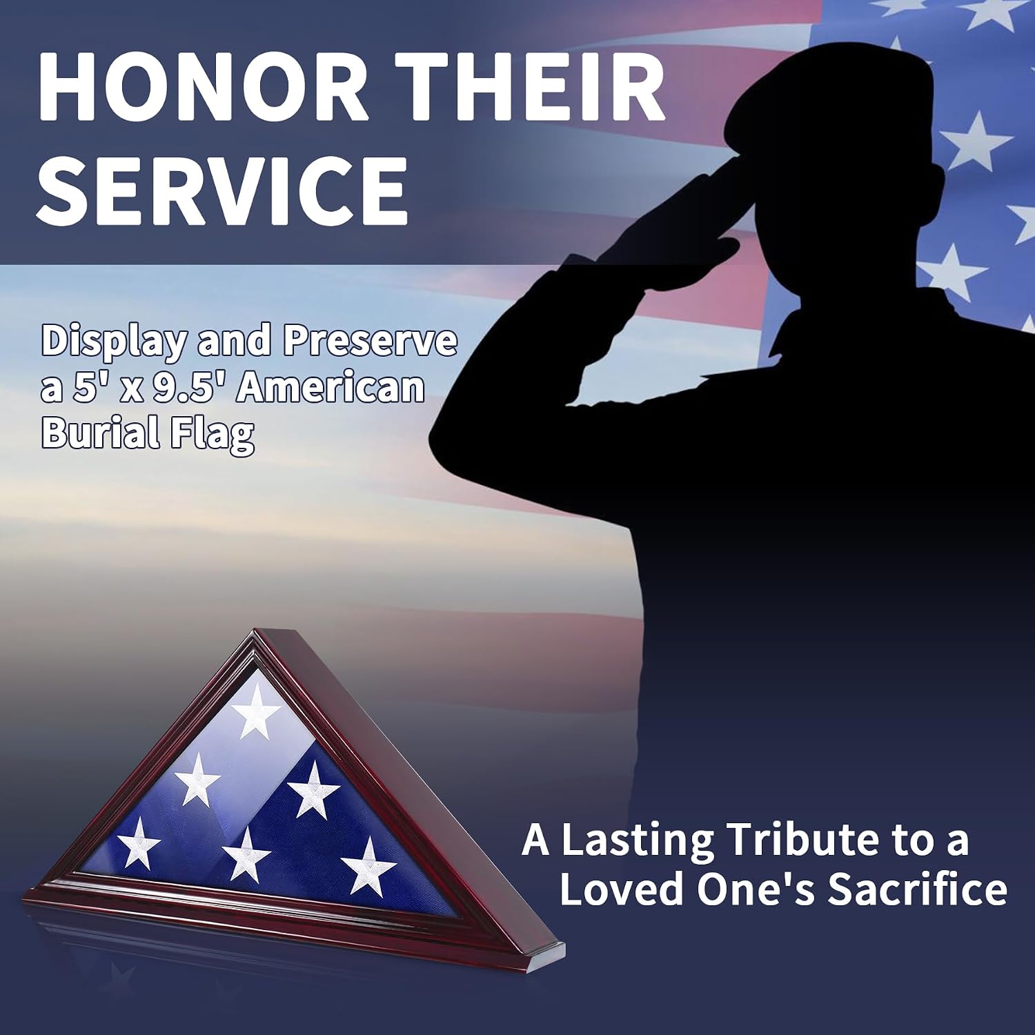 Flag Display Case for American Veteran Burial Flag, 5' x 9.5' Military Flag Shadow Box with HD Tempered Glass and Wall Mounted, Memorial Flag Frame for Folded Funeral Flag Mahogany