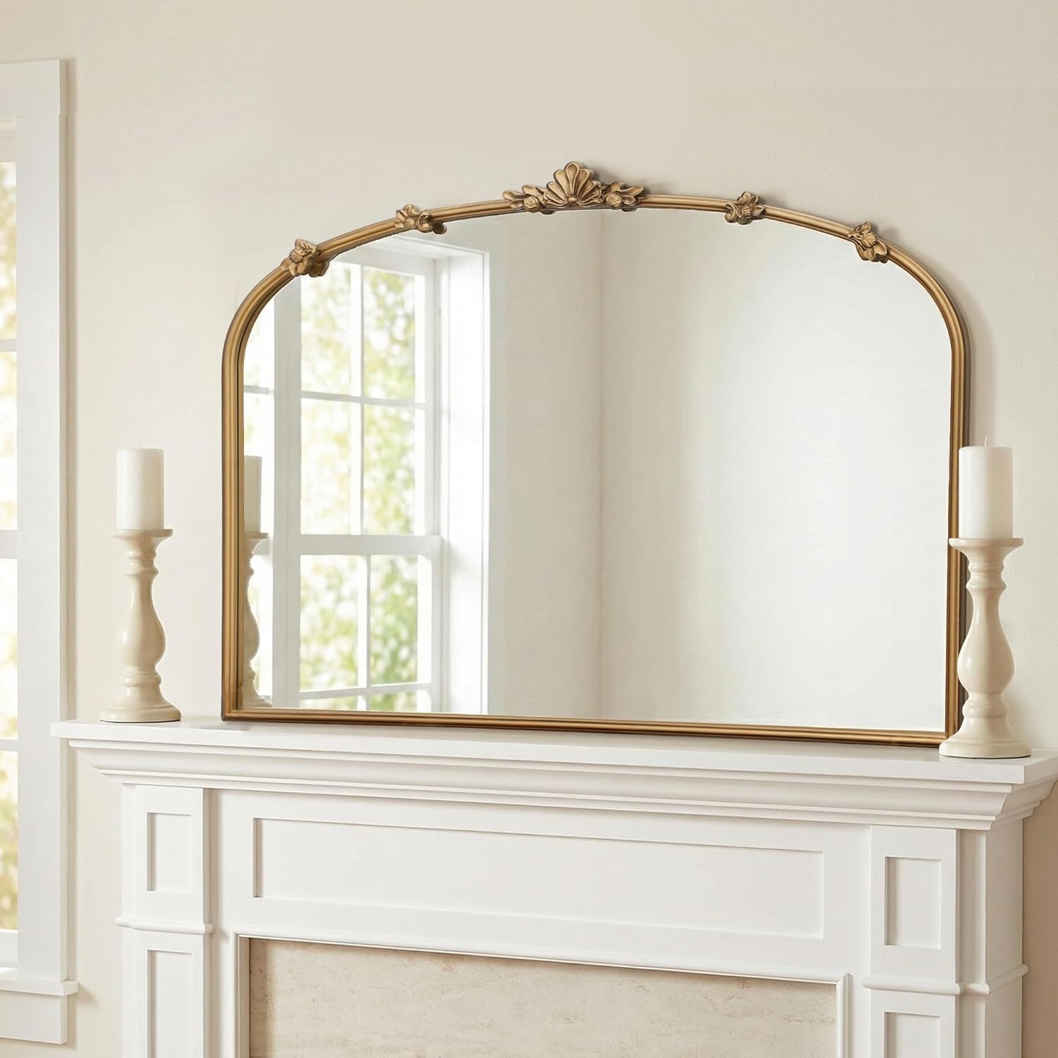 Besdomus 40x30 Vintage Gold Arched Mirror - Ornate French Baroque Wall Mirror for Bedroom, Entryway, Bathroom