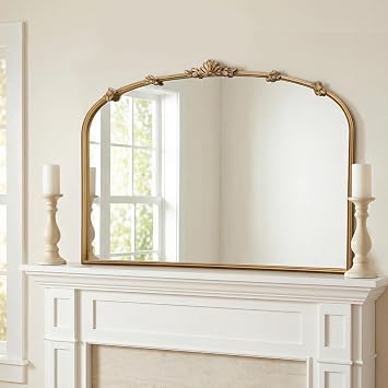 Besdomus Large Vintage Gold Mirror 40"x29" Antique Vintage Arched Mirror | French Baroque Decorative for Wall/Mantel/Bedroom/Entryway/Bathroom/Hallway - Home Decor for Fashion- Conscious