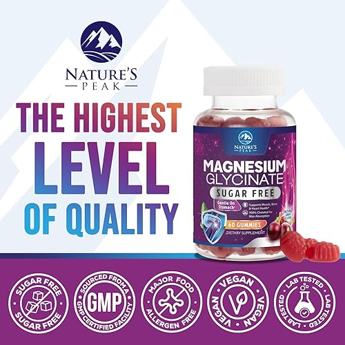 Miniatura 4 de Gomitas de glicinato de magnesio  Suplemento de magnesio sin azúcar para apoyo al sueño y salud del corazón, músculos y huesos  Suave con el