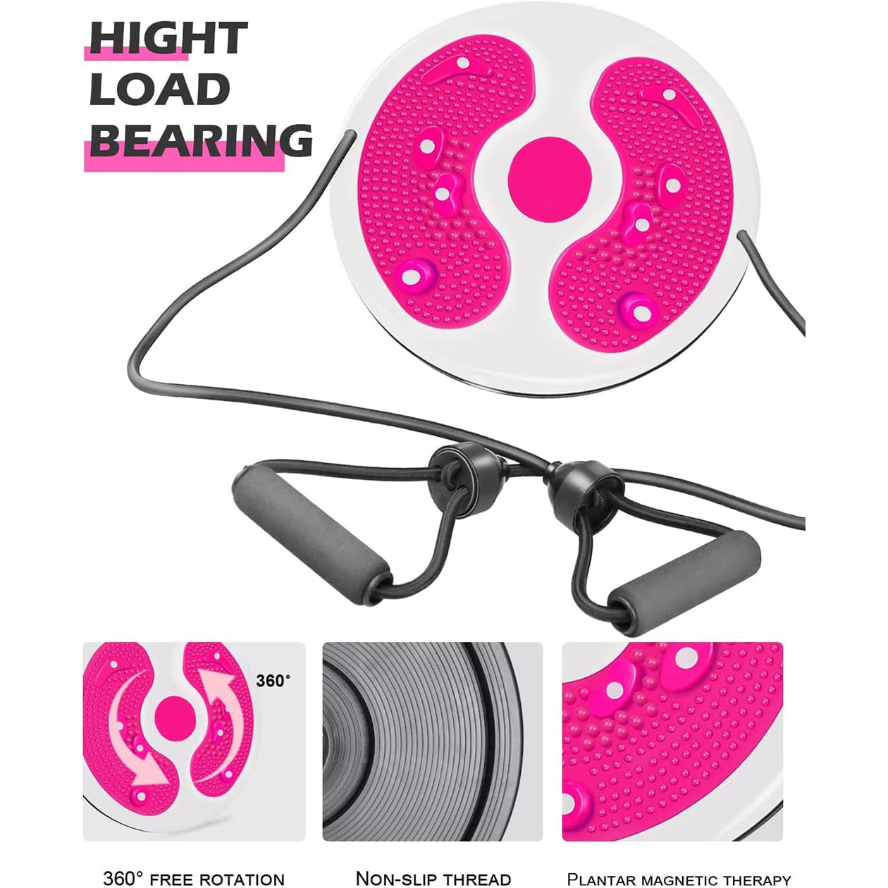 Twist Waist Disc Board mit Kordelzug, Taillenabnehmendes Multifunktions-Magnet-Balance-Board-Pedal, Widerstandsbänder Massage-Fußsohle Heimfitnessgeräte, Aerobic-Übungen Fitness-Zubehör (Rose Rot)