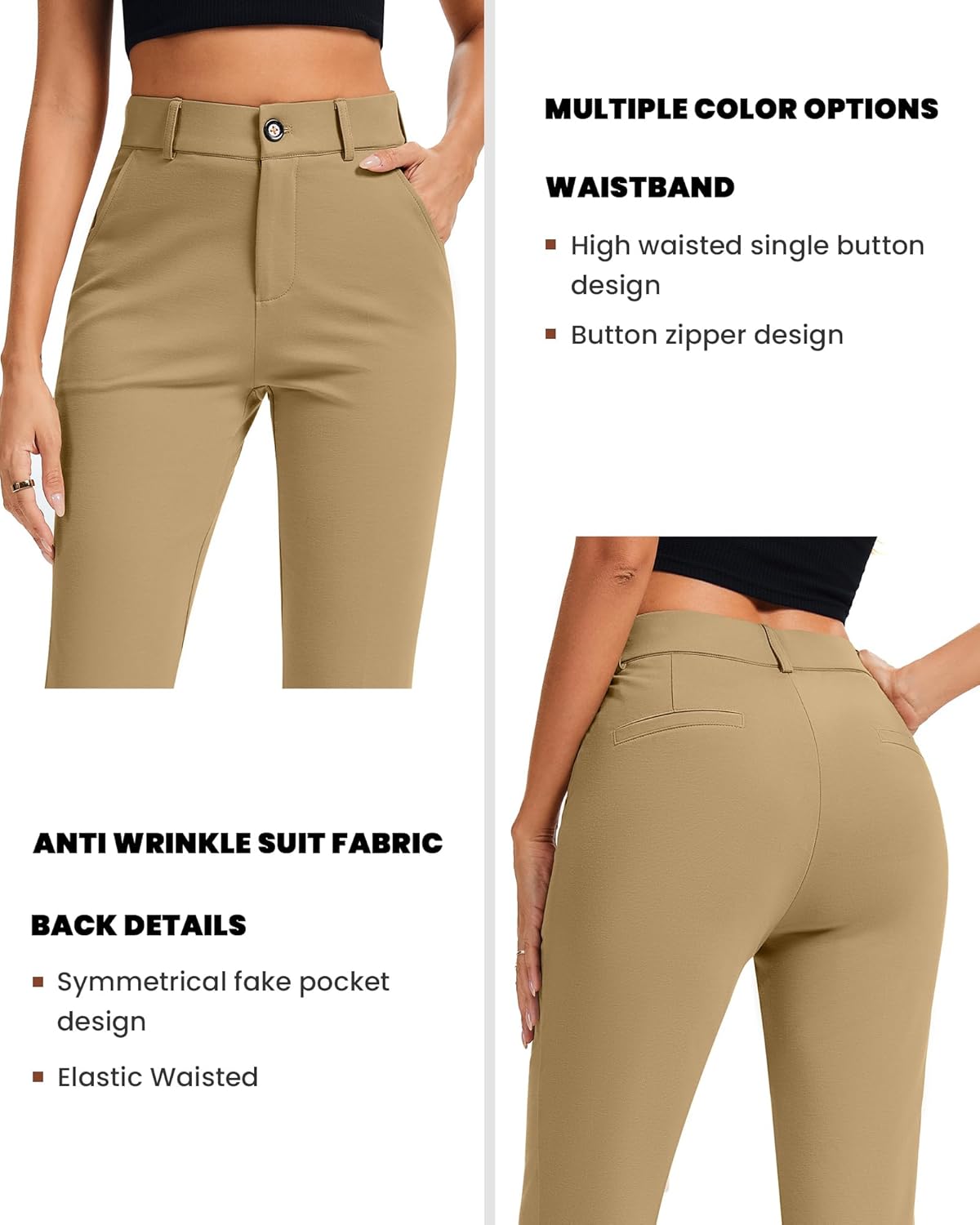 FUNYYZO Dress Pants Women's Stretchy Straight Leg Button Slacks Trousers with Pockets Casual Pants - Image 3