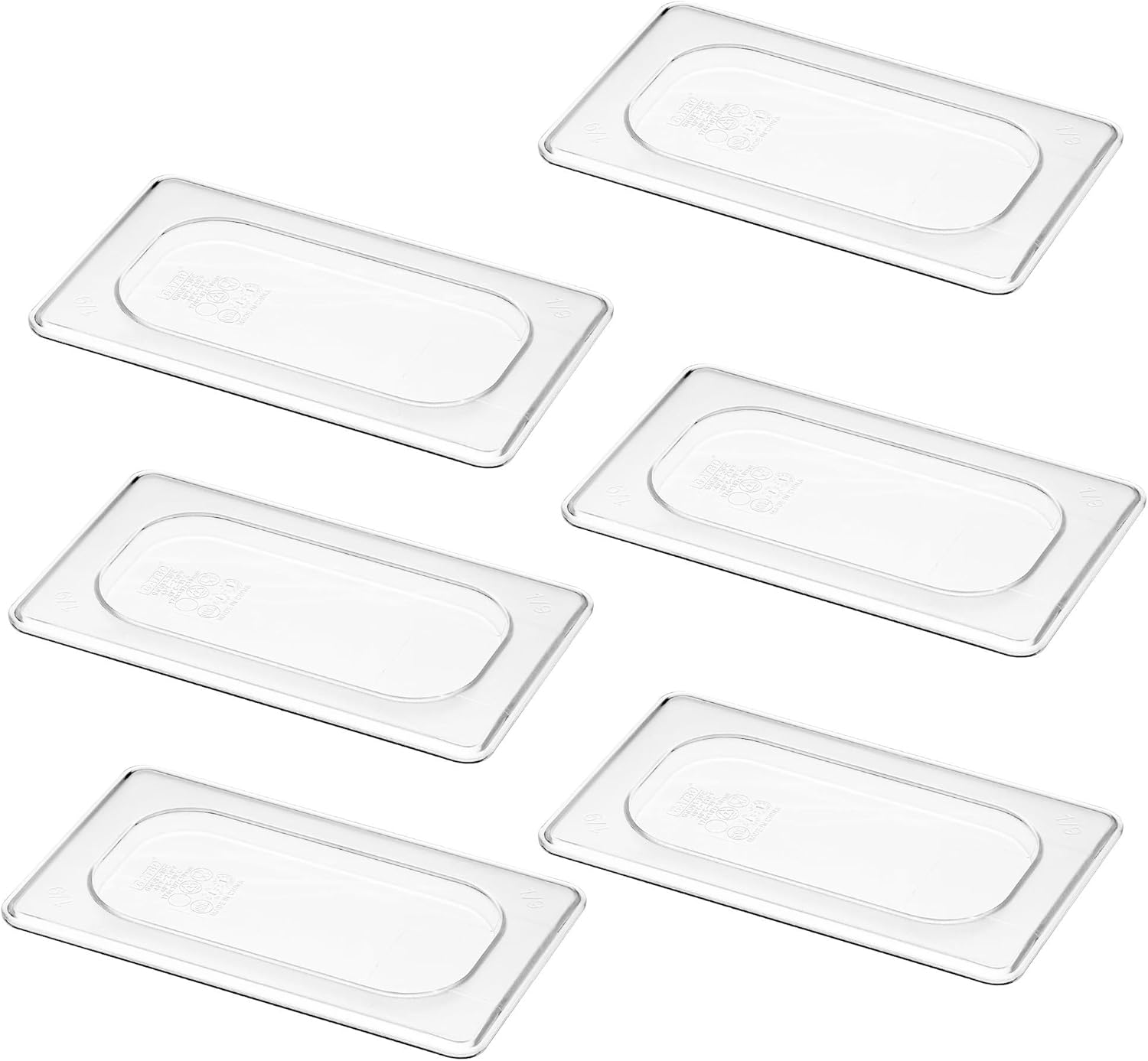 6 -Pack 1/9 Size 2.5" Deep Polycarbonate Food Pans, and Handled Lids Bundle