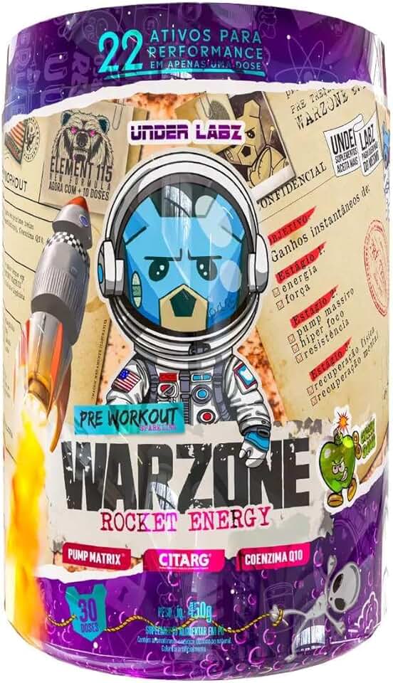 Warzone Rocket Energy – Pré-Treino em Pó | Under Labz, com Cafeína, Taurina e Beta-Alanina | Energia física e foco mental extremos – Sabor Intenso – 450g – 30 Porções (Único, GREEN BOMB)