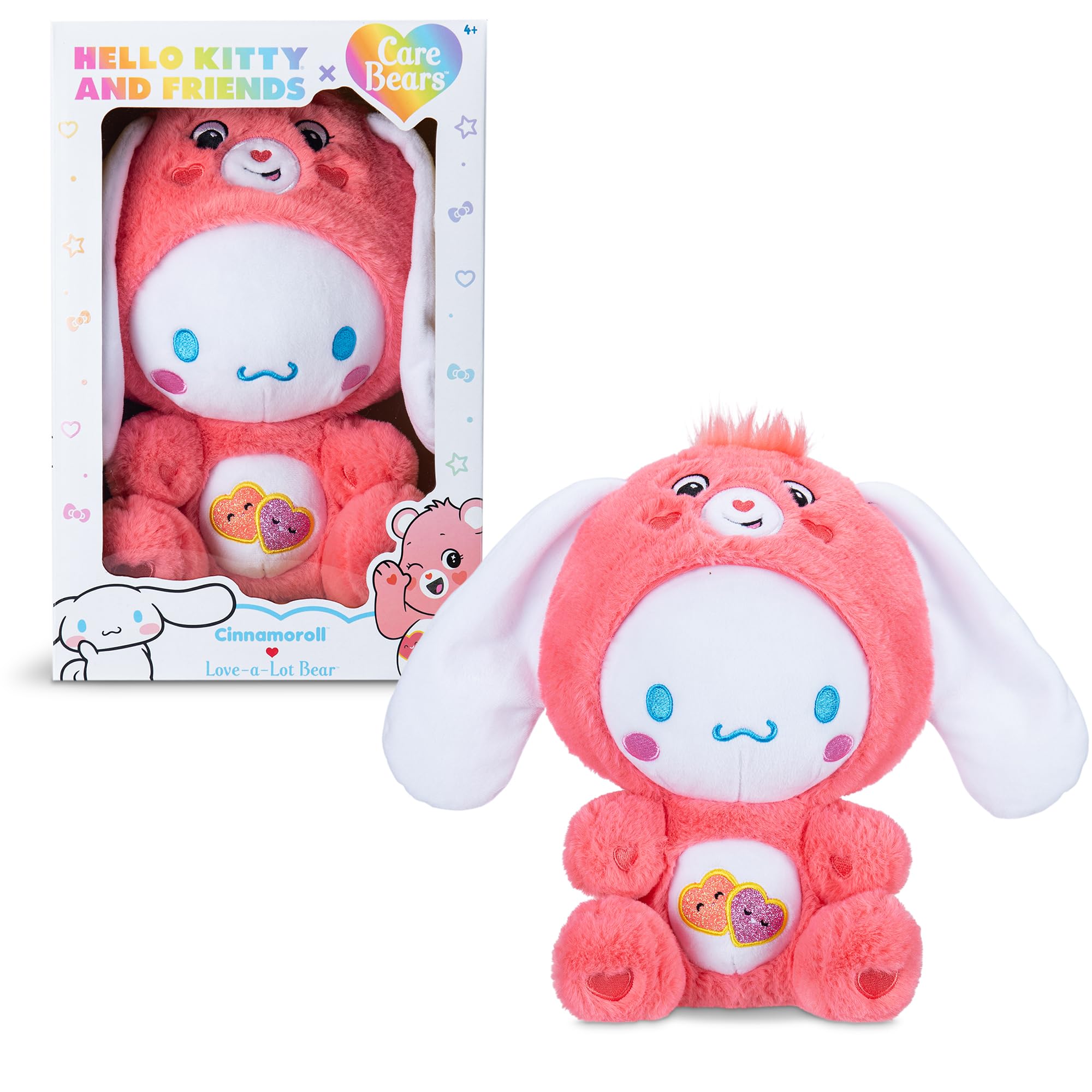 Basic Fun Care Bears x Hello Kitty 30cm Plush – Cinnamoroll as Love-A-Lot Bear, Large Sanrio Soft Toy Collectible Teddy Bear Gift for Kids