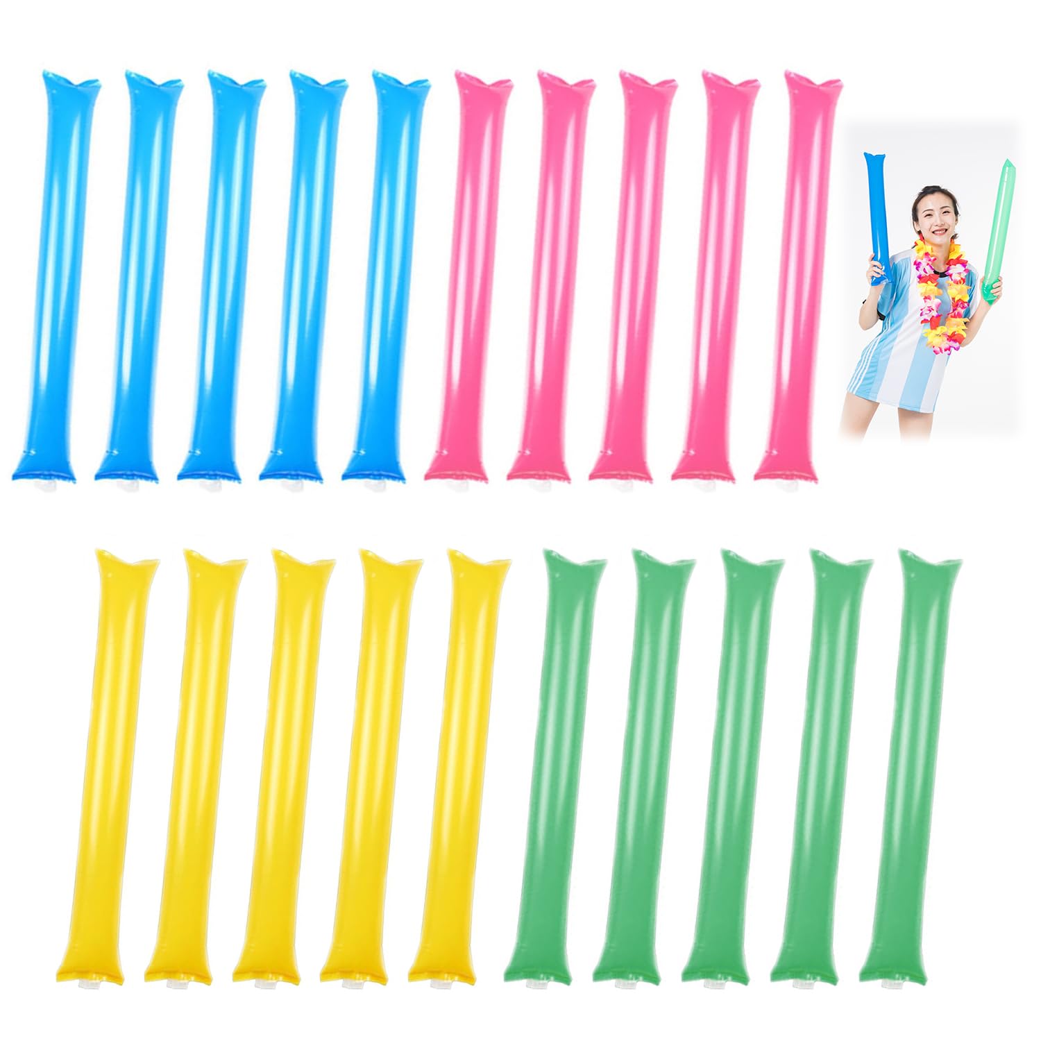 Amazon | PAVIKE スティックバルーン 20本セット 緑 青 ピンク