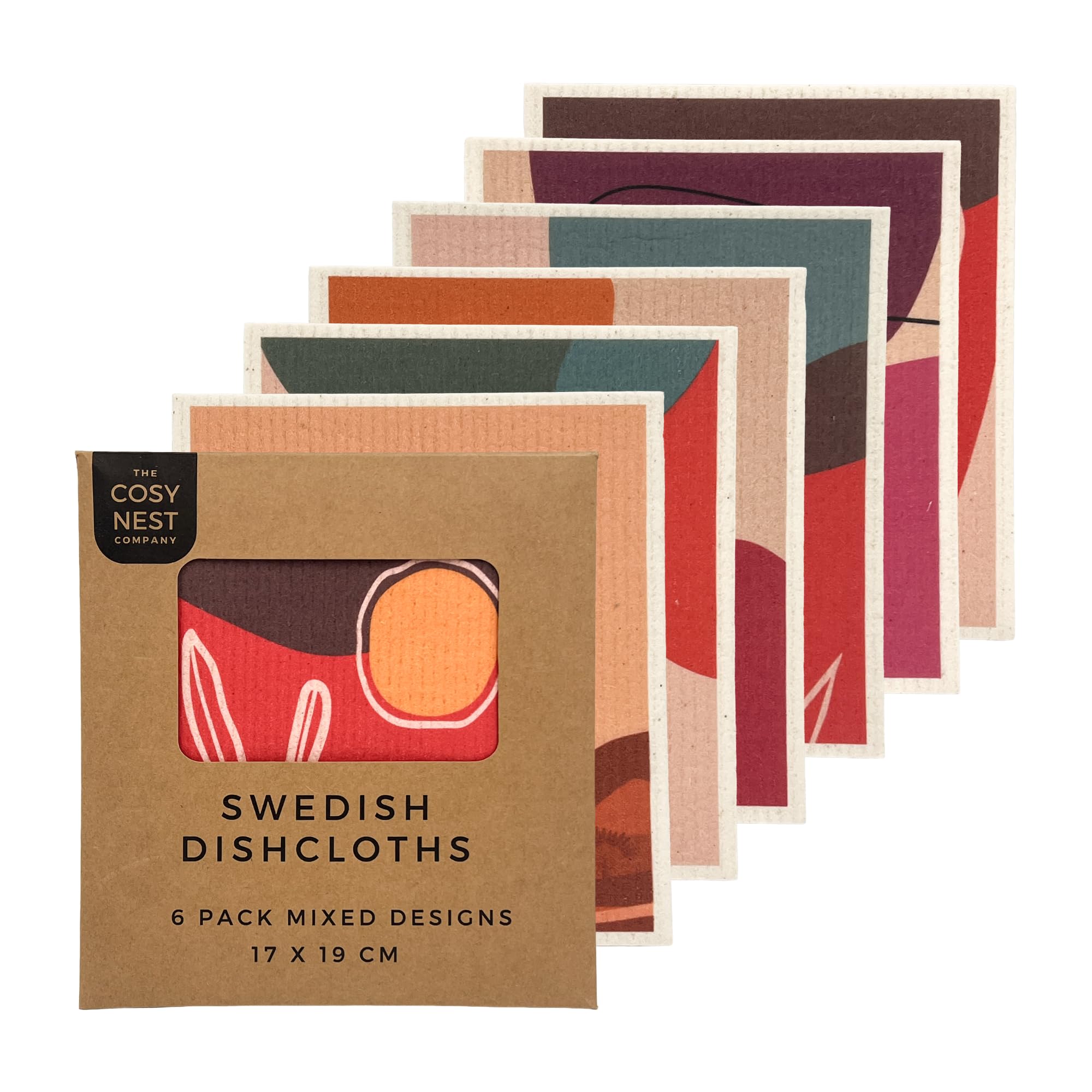The Cosy Nest Company Multicolour Swedish Dishcloths Pack Of 6, Reusable Dish Cloths For Washing Up, Absorbent Sponge Cloths For Kitchen Cleaning, Eco Friendly Compostable Plastic Free, Savannah Design