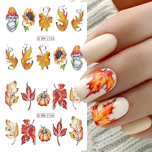 Miniatura 3 de 12 calcomanías de uñas de hoja de arce, calcomanías de agua para decoración de uñas de otoño, chile, hongo, girasol, calabaza, mariquita, pino,