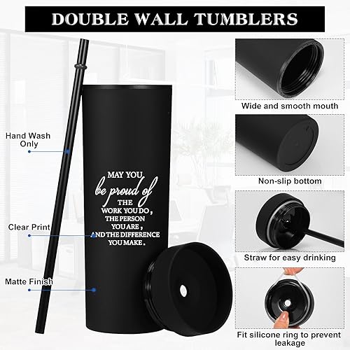 Miniatura 3 de Rtteri 10 vasos delgados de plástico de 16 onzas con tapa y popote para el trabajo de Acción de Gracias, compañeros de trabajo, personal y profesor