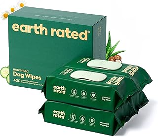 Earth Rated Pet Wipes for Dogs and Cats, Hypoallergenic, Cleaning and Hydrating, for Grooming Paws, Body and Butt, Unscent...