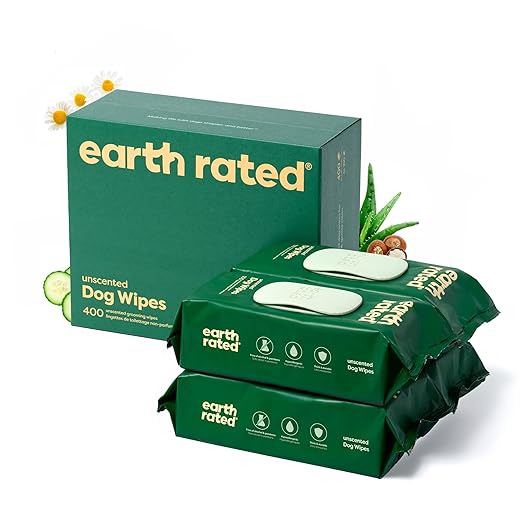 Earth Rated Pet Wipes for Dogs and Cats, Hypoallergenic, Cleaning and Hydrating, for Grooming Paws, Body and Butt, Unscented, 400 Count