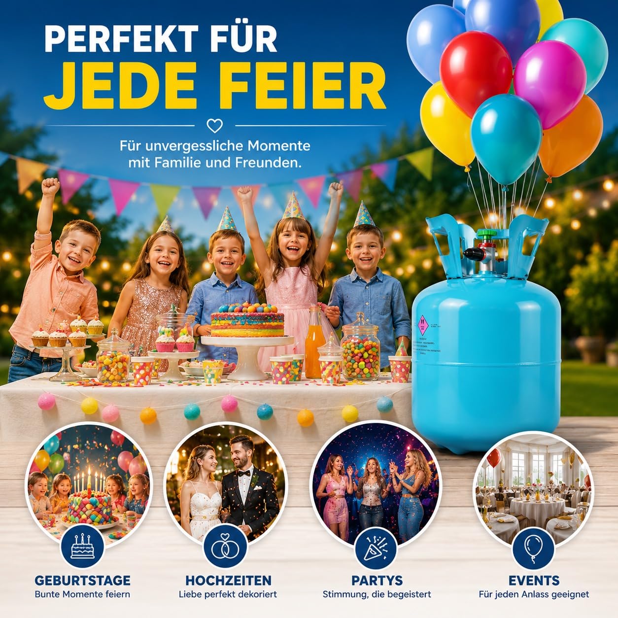 Helium Ballongas für 50 Luftballons – Gasflasche XXL inkl. STAHLMANN Informationsblatt
