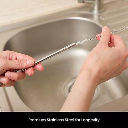 Miniatura 3 de Juvale Cepillo limpiador de pajillas, 12 pulgadas, plateado y blanco, paquete de 4, cepillo limpiador de pajitas de acero inoxidable para botellas