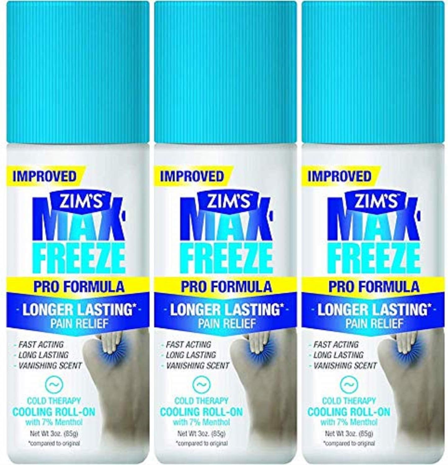 Zim's Max Freeze Pro Formula Longer Lasting Pain Relief Cold Therapy Cooling Roll-On 3 Oz. (Pack of 3)