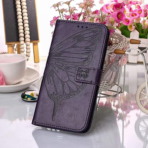 Miniatura 6 de ZXL Compatible con Xiaomi Redmi Note 10S Funda tipo cartera con tarjetero de mariposa en relieve de cuero con tapa protectora de cuero PU con