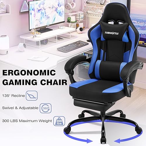 Miniatura 4 de Silla de juegos con reposapiés, cómodas sillas de videojuegos para adultos y chicos con soporte lumbar ajustable, reposabrazos articulados, silla