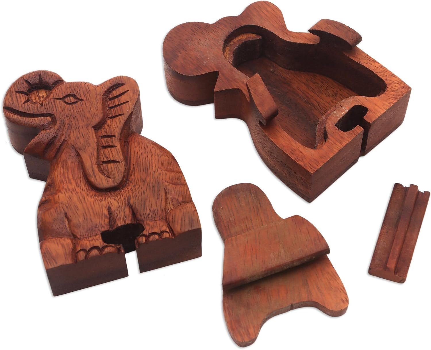 NOVICA Elephant Secret Wood Puzzle Box