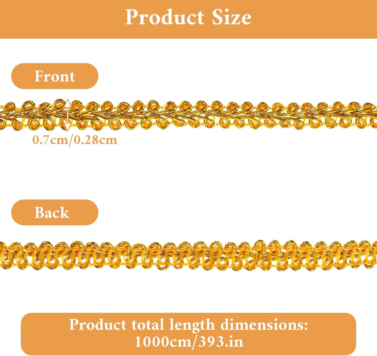 11Yards Gold Braid Lace Trim,Gold Trim for Sewing 8mm Decorative Gimp Braid Trims for Sewing Crafts Clothing,Wedding,Bridal Costume Lampshade,Curtains DIY Decoration