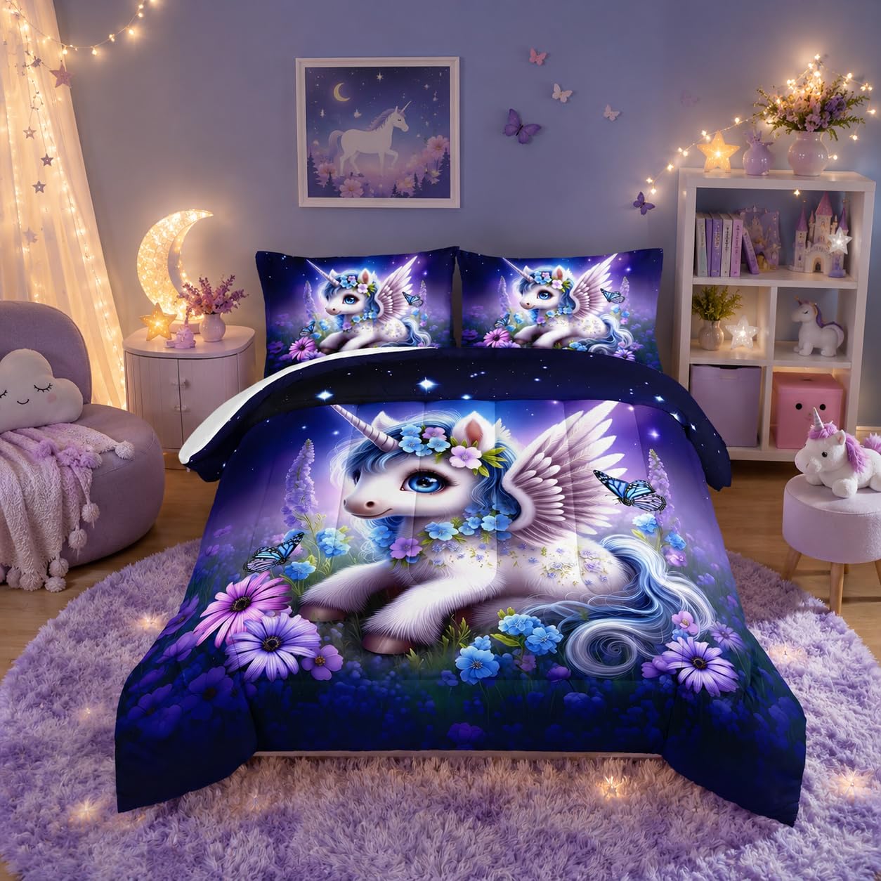 Parure de lit licorne pour enfants housse de couette 2 personnes kawaii