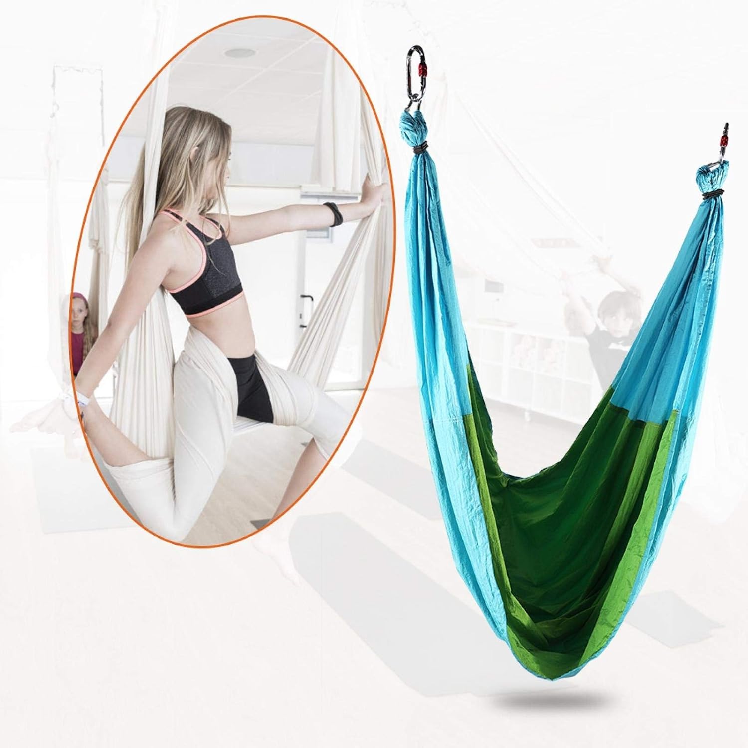 EVTSCAN Anti-Gravity Aerial Yoga Fitness Hanging Grip Inversion Swing Sling Hammock, Inversion Exercise Equipment, Home Gym Fitness(天蓝拼果绿)