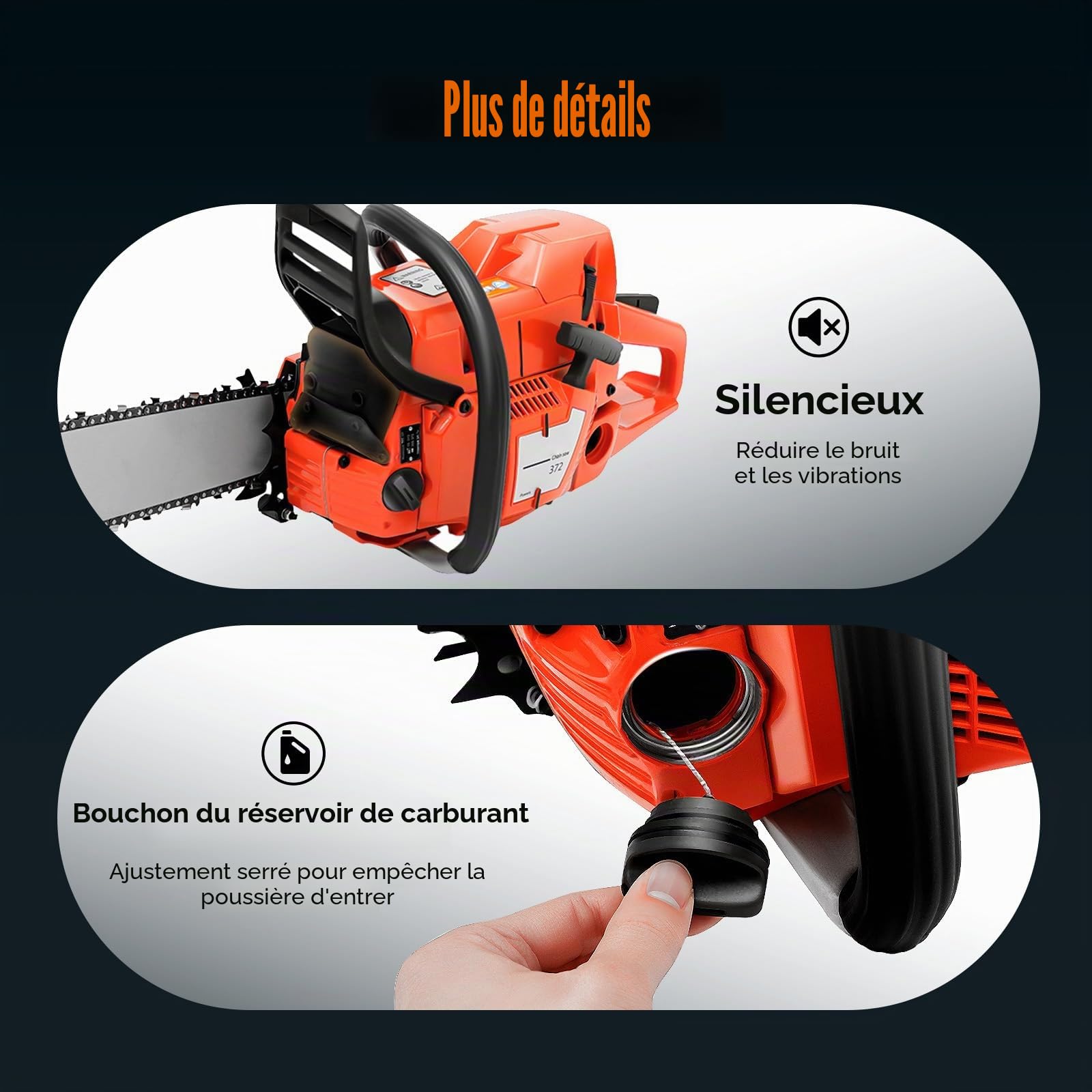 Tronçonneuse à essence 71CC - 28" - Diamètre de coupe : 71 cm - Tronconneuse Thermique - Pour bois de chauffage, coupe d'arbre et entretien du jardin - 10 000 tr/min - Réservoir de 550 ml