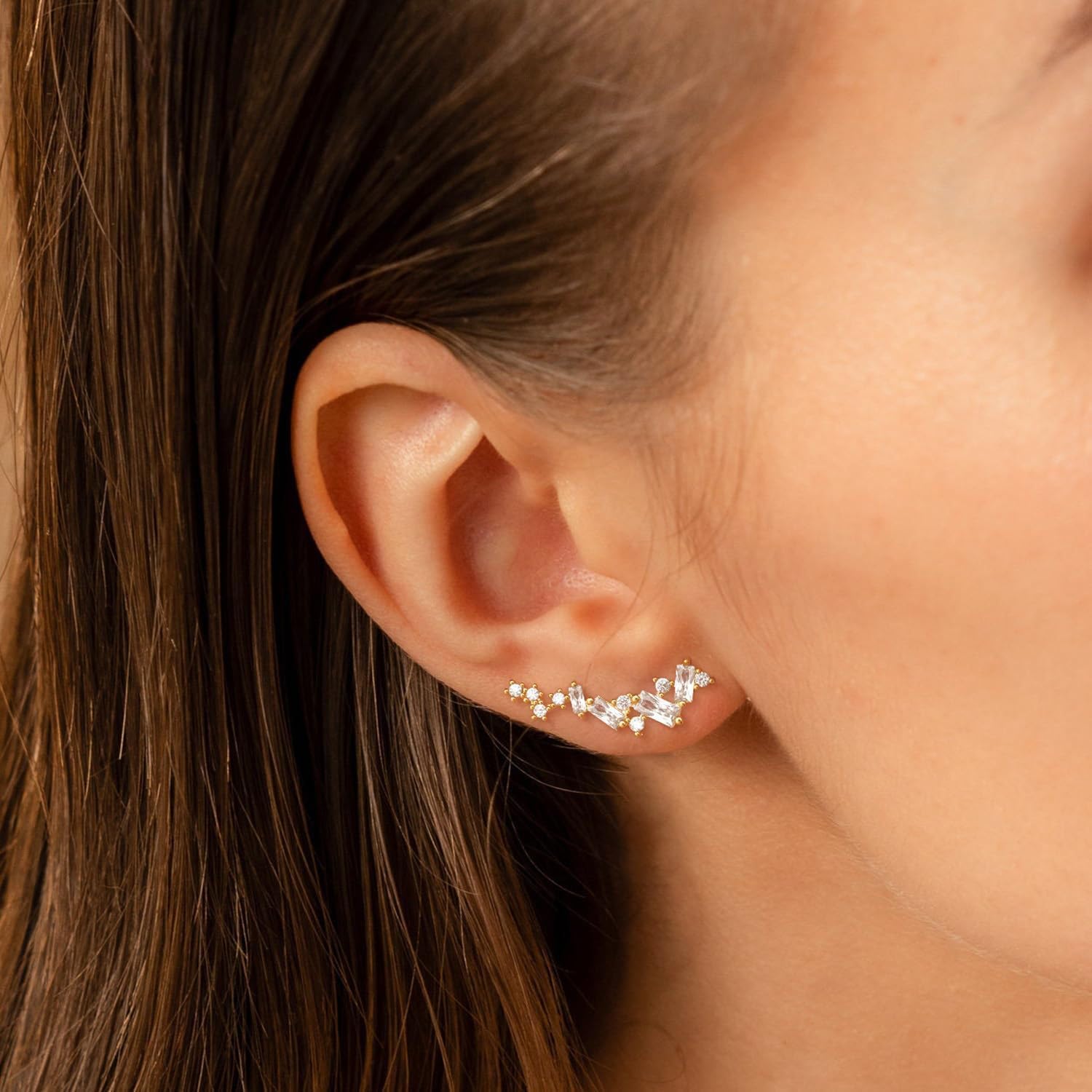 14K Gold Plated Ear Climber Earrings for Women Cubic Zirconia Crawler Earrings Cartilage Helix Tragus Conch Piercing Jewelry Gifts